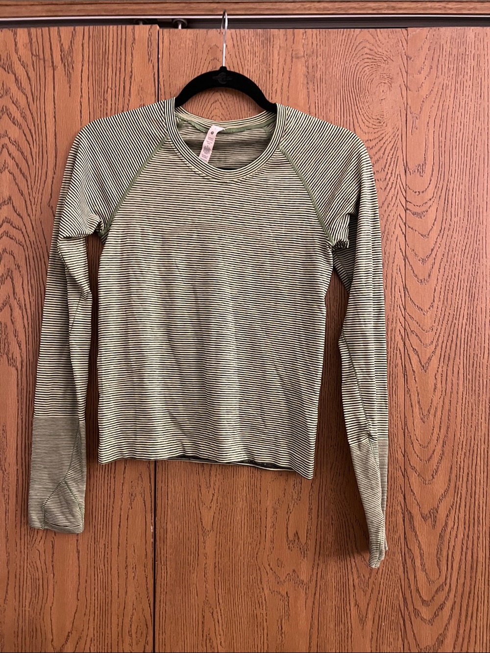 Long-Sleeve Olive Striped Crewneck Women's Top